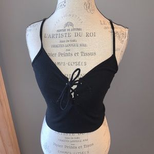 Black Brandy Melville Lace Up Crop Top Size OS